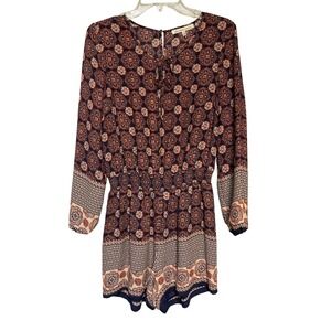 Daniel Rainn Floral Print Romper Women's Size S Long Sleeve‎ Tie Neck Boho